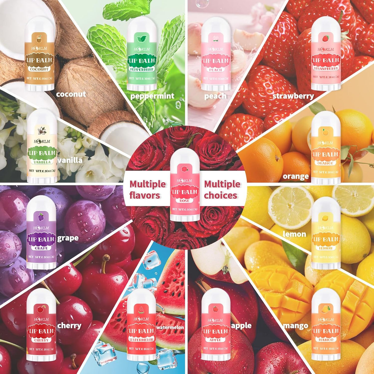 Mini Lip Balm 50 Pack, Natural Lip Balms with Vitamin E and Coconut Oil. Moisturizes for Dry Lips, Perfect for Party Favors, Gift Bags and Small Gifts-13 Flavors