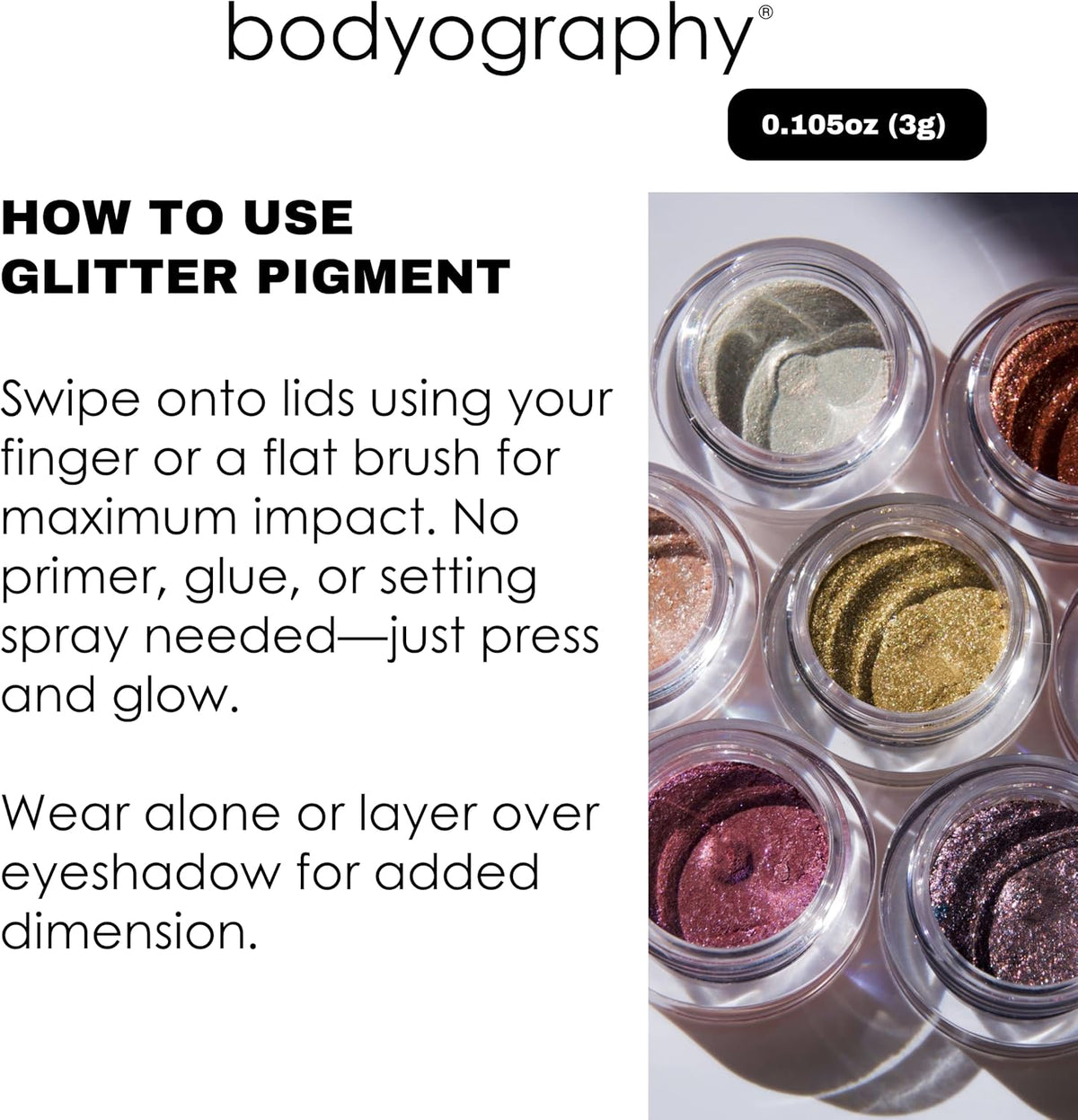 Bodyography Glitter Pigment Eye Shadow | Long Wear Shimmer Eyeshadow | Vegan, Talc & Paraben Free | Cream Powder Formula | Mood (Bronze Brown) 1.5 g
