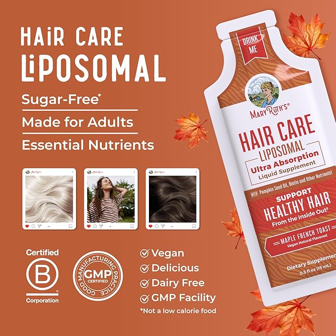 MaryRuth Organics Hair Growth Vitamins, Sugar & Gluten Free, Liquid Hair Vitamins with Vitamin D3, Vitamin E Biotin Hyaluronic Acid, Selenium for Hair & Skin Care Vegan, Non-GMO, 14-0.5 Fl Oz Pouches