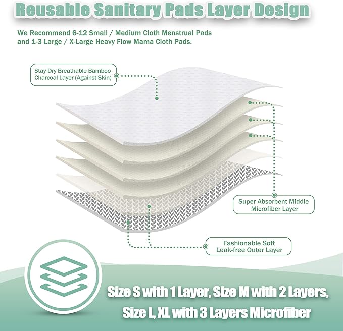 wegreeco Reusable Menstrual Pads - Reusable Sanitary Pads | Reusable Panty Liners | Soft Cloth Menstrual Pads - 6 Pack with 1 Cloth Mini Wet Bag (Small, Luxury)