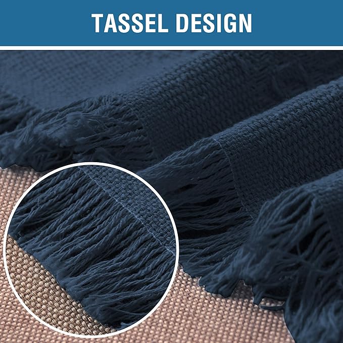 H.VERSAILTEX Cotton Sofa Covers Couch Cover Sofa Slipcover for Most Shape Sofas, Feature Thick Woven Jacquard Seamless with Tassels, Multi-Use Decorative for Couch (Medium: 71" x 91", Navy)
