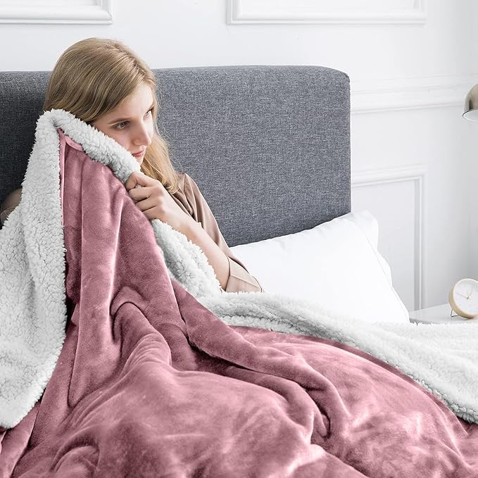 IR Imperial Rooms Sherpa Blankets Queen Size - Thick and Warm Blankets for Winter, Reversible Soft and Fuzzy Fluffy Queen Size Blanket for Bed, Baby Pink, 90x90 Inches