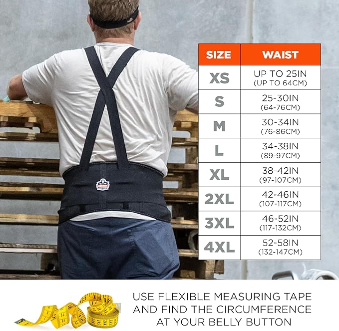 Ergodyne ProFlex 1650 Back Support Belt, 7.5" Elastic, Adjustable, Removeable Straps, 4XL , Black