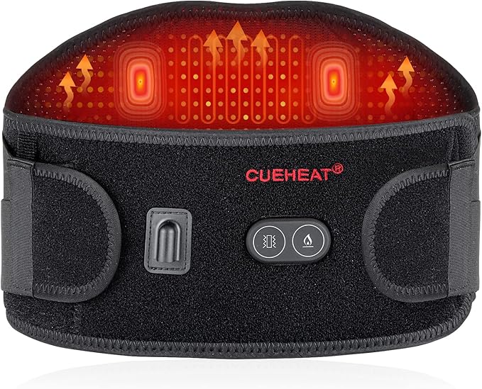 CUEHEAT Heated Waist Belt, Cordless Heating Pad for Low Back, Electrical Heating and Massage, Rechargeable Battery Powered (Dark Black, 49inch)