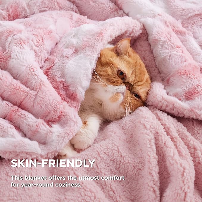 Bedsure Sherpa Blanket - Soft, Fuzzy & Fluffy Faux Fur - Warm, Cozy Throw Blanket for Couch, Sofa and Bed, Tie Dye Design, Pink, 50x60 Inches