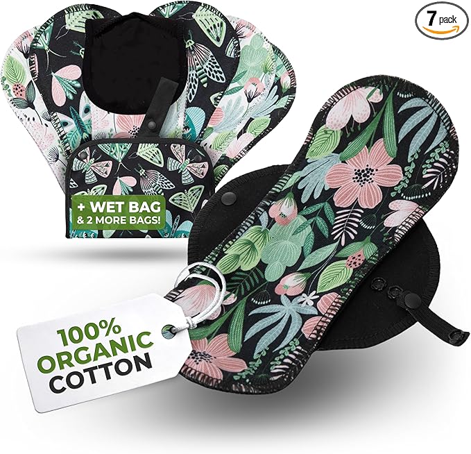 Organic Cotton EcoComfort Reusable Panty Liners for Women & Teens (Medium, 7-Pack); High-Temp Washable Cloth Liners; Stay Fresh & Dry, for Daily Vaginal Discharge Only; 100% Breathable (no PUL/TPU)