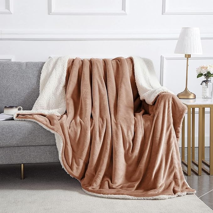 IR Imperial Rooms Camel Sherpa Fleece Throw Blanket Twin Size for Bed - Wholesale Bulk Pack of 12 Sherpa Blankets - Soft Fluffy Throw Blankets for Hotels, Guest Bedroom, 60x80 Inches