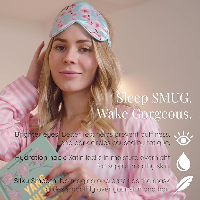 SMUG Satin Sleep Mask (3 Pack) Deep Dream Sleep Aid Eye Mask for Women & Men for Sleeping, Travel, Night Shift - Soft on Skin & Reduce Dark Circles - Eye Cover to Block Out Light - Cherry Blossom