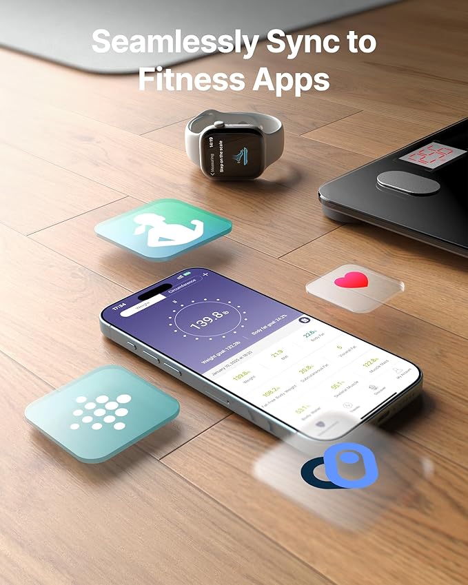 FITINDEX Smart Scale for Body Weight, Scale with BMI, Body Fat, Muscle Mass, Digital, Bathroom, Weighing, Bluetooth, Body Composition Monitor Health Analyzer with App, FSA HSA Eligible, 400lb, Black