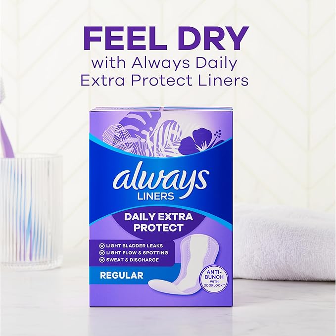 Always Anti-Bunch Xtra Protection Daily Liners, Regular Length, Unscented, 34 Count x 4 (136 Count Total) (Packaging May Vary)