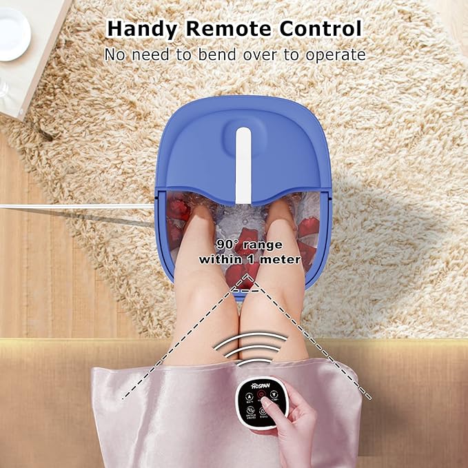 HOSPAN Collapsible Foot Spa Electric Rotary Massage, Foot Bath with Heat, Bubble, Remote, and 24 Motorized Shiatsu Massage Balls. Pedicure Foot Spa for Feet Stress Relief - FS02A