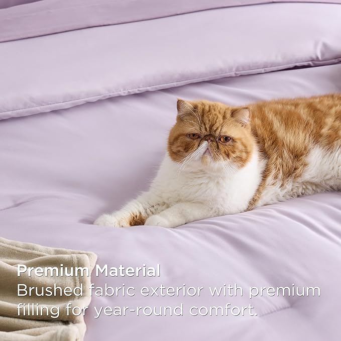 Bedsure Twin Comforter Set Grayish Purple, 6 Pieces Prewashed Twin Size Bed in a Bag with Soft Fleece Bed Blanket, Down Alternative Bedding Set for All Seasons, Sheets, Pillowcase & Sham
