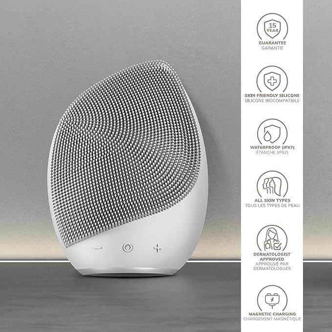 SmartAppGuided™ Sonic Facial Brush 5 in 1 | Vibrating Electric Facial Cleansing Brush | Soft Silicone Brush | Professional Facial Cleanser | Skin Cleanser & Exfoliator | Face Massager