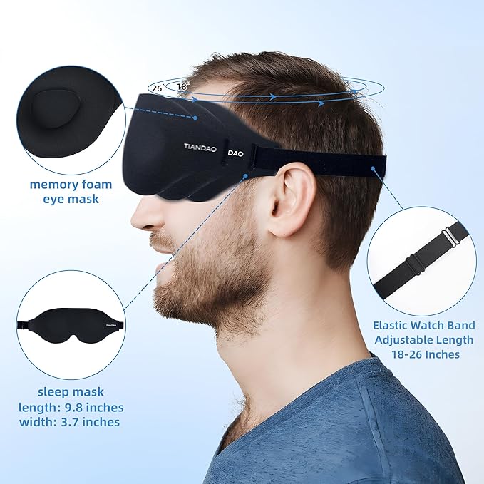 Soft Sponge Sleeping Mask for Side and Back Sleepers, Light Blocking 3D Eye Mask, Zero Pressure Memory Foam Travel Sleep Mask for Airplane, Comfortable Blindfold for Restful Sleep
