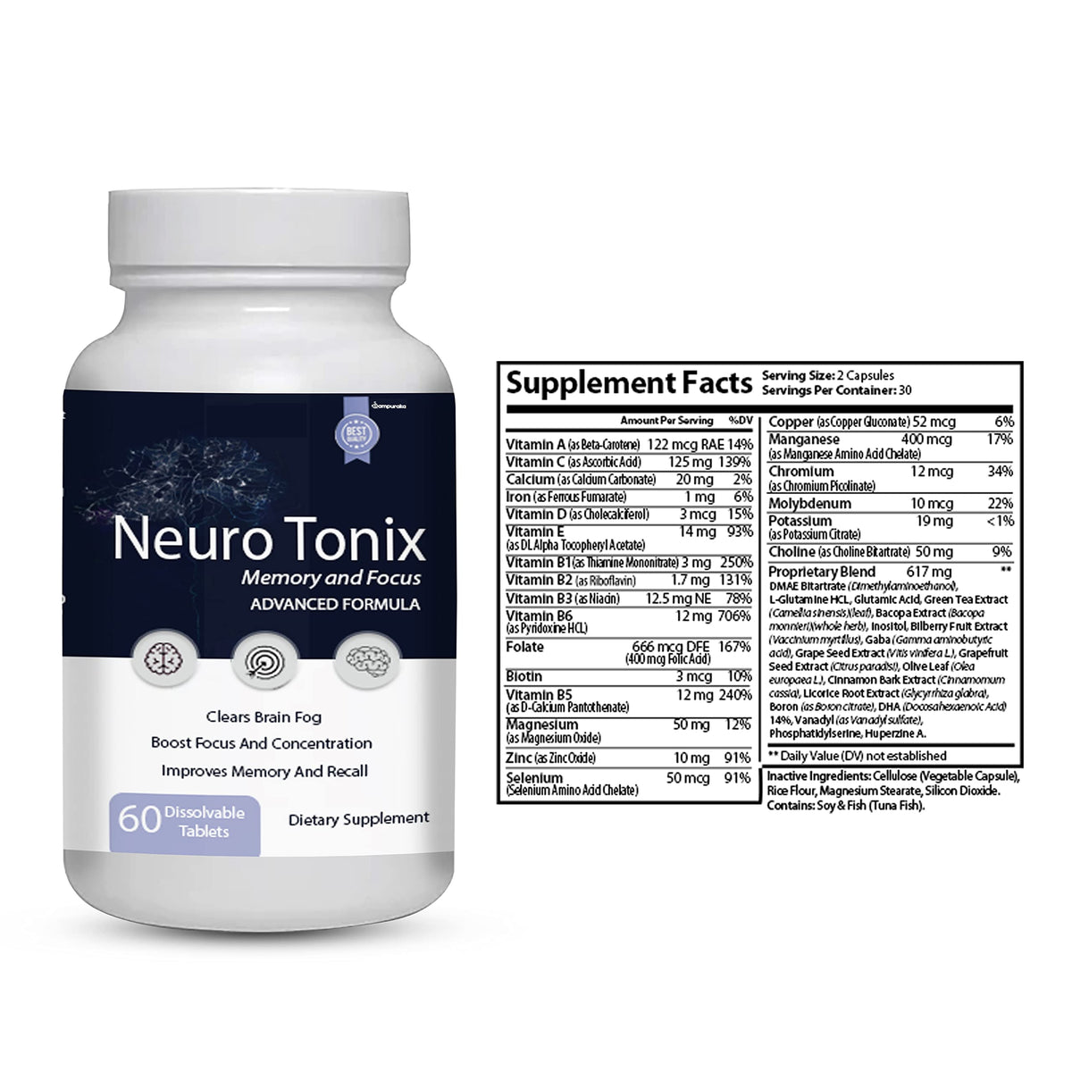 Neuro Tonix Advanced Formula for Memory and Focus Supplement - 6 Pack NeuroTonix 360 Capsules (Pills)
