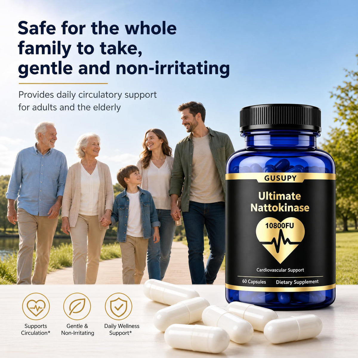 Purine-Free Odorless Nattokinase for Circulation Wellness, 60 Caps