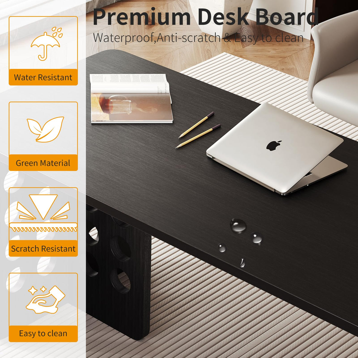 MesaSync 60 Inch Executive Desk, Large Computer Office Desk with Black Desktop，Modern Minimalist Workstations Writing Table Study Desk for Business and Home Office