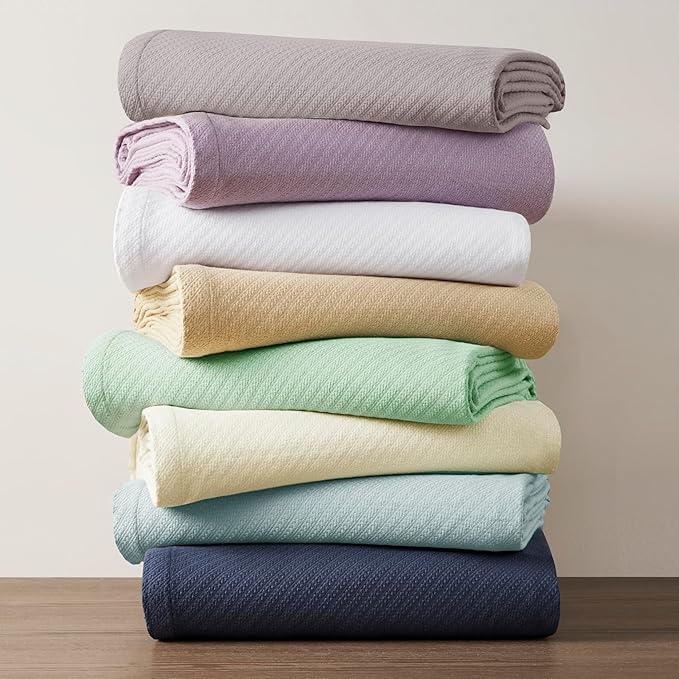 Madison Park Liquid Cotton Luxury Blanket Premium Soft Cozy 100% Ring Spun Cotton For Bed , Couch or Sofa, Full/Queen, Light Blue