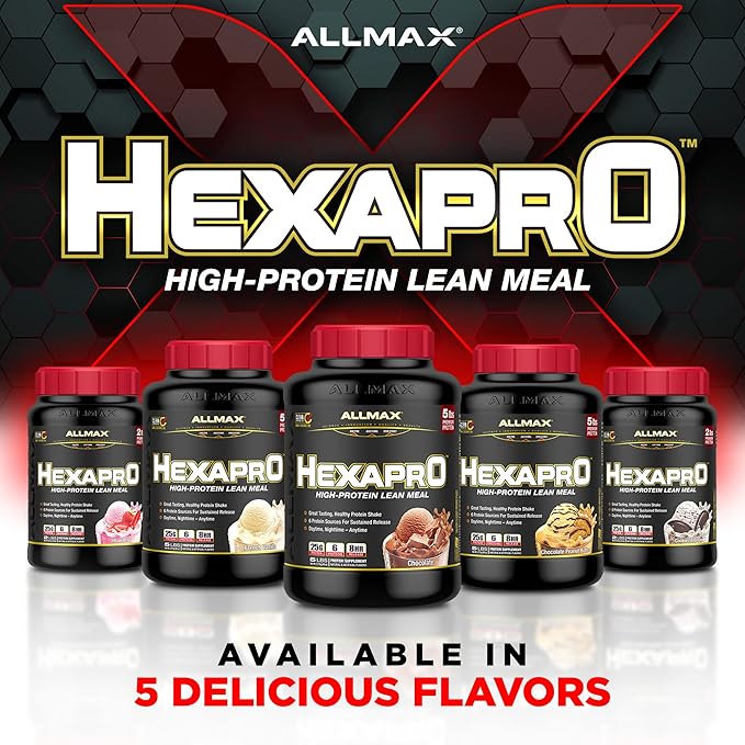 ALLMAX HEXAPRO, Chocolate Peanut Butter - 5 lb - 25 Grams of Protein Per Serving - 8-Hour Sustained Release - Zero Sugar - 52 Servings