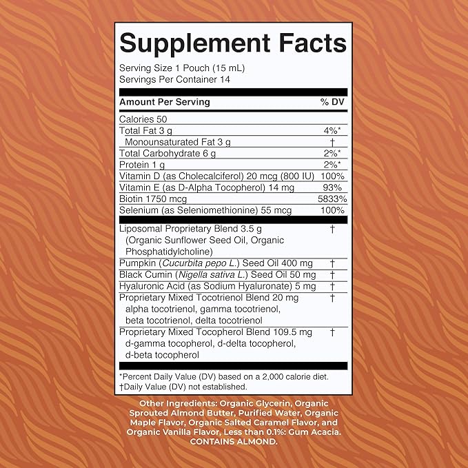 MaryRuth Organics Hair Growth Vitamins, Sugar & Gluten Free, Liquid Hair Vitamins with Vitamin D3, Vitamin E Biotin Hyaluronic Acid, Selenium for Hair & Skin Care Vegan, Non-GMO, 14-0.5 Fl Oz Pouches