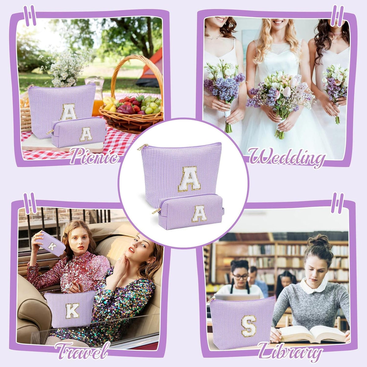 YOOLIFE Bridesmaid Gifts for Wedding Day, Bridesmaid Gifts | Bridesmaid Proposal Gifts Unique Gifts | Preppy Makeup Bag 30th Birthday Gifts for Her | Makeup Organizer Bag Preppy Stuff C- Purple