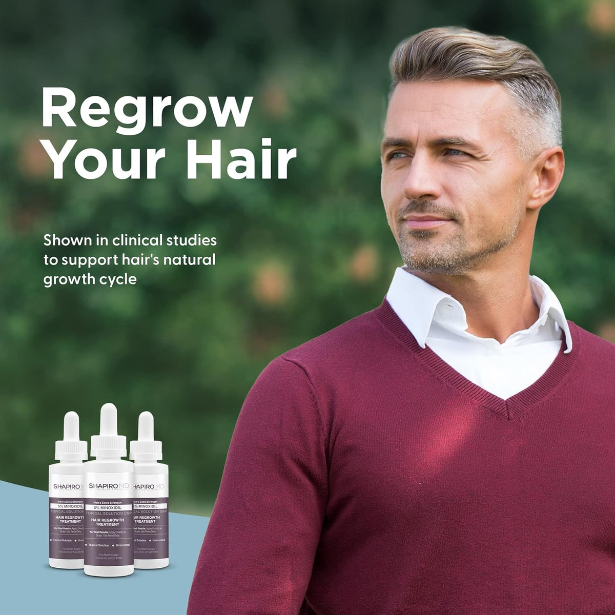 Shapiro MD Hair Growth Experts Minoxidil 5% Topical Solution for Men's Hair Growth, Serum Promotes Hair Regrowth by Reactivating Hair Follicles - 4 Month