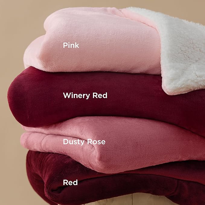 Bedsure Sherpa Fleece Blankets King Size for Bed - Thick and Warm, Soft Fuzzy Plush King Blanket for Winter, Red, 108x90 Inches