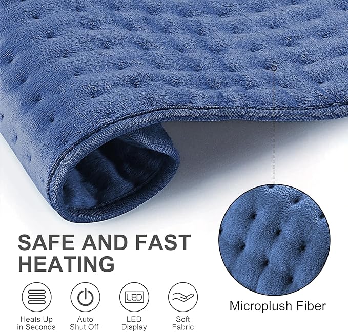 Heat Pad for Back Pain Relief Electric Heating Pads with 6 Temperatures Soft Detachable Heat Pad for Man Women (Navy)