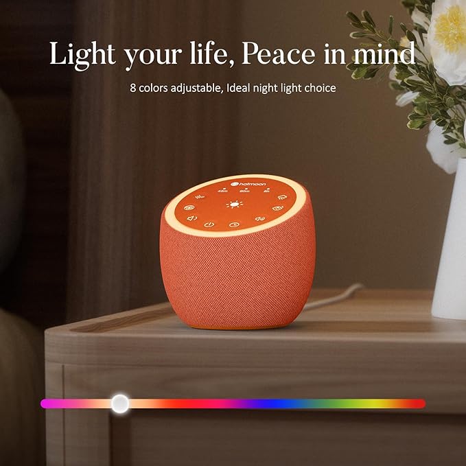 Hotmoon Sound Machine with 40 High-Fidelity Sounds, White Noise Sound Machine with Memory Functions, 8 Color Night Light, USB Power Supply, for Sleep & Noise Reduction Sleep Aid, Plug-in