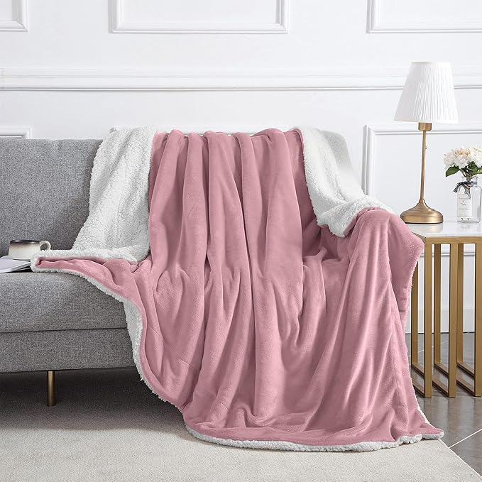 IR Imperial Rooms Sherpa Blankets Queen Size - Thick and Warm Blankets for Winter, Reversible Soft and Fuzzy Fluffy Queen Size Blanket for Bed, Baby Pink, 90x90 Inches