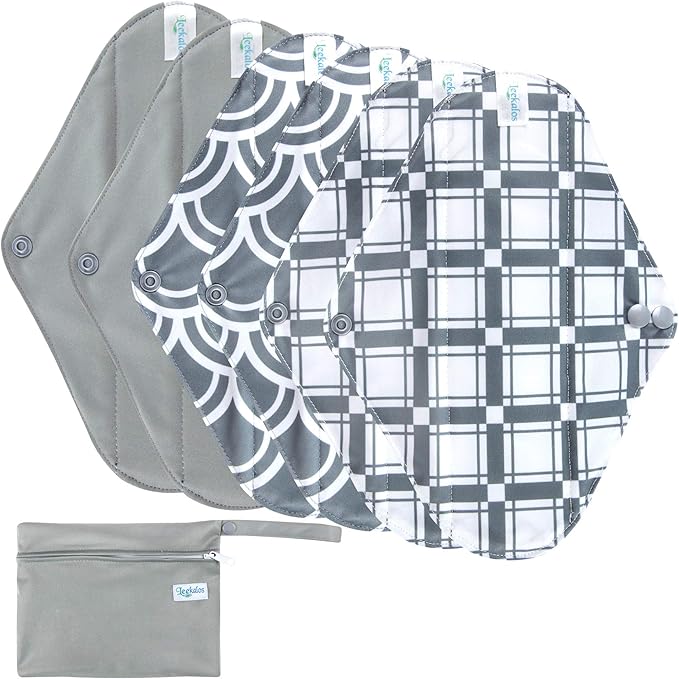 Leekalos Reusable Bamboo Menstrual Cloth Pads - Light Incontinence Pads - Pack of 6, 1 Cloth Mini Wet Bag