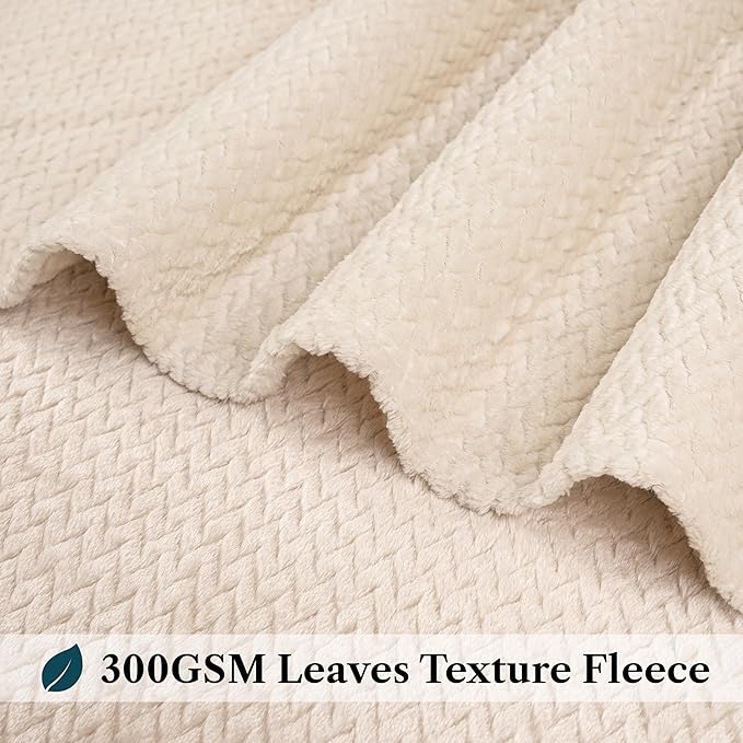 PAVILIA Soft Fleece Ivory Cream Throw Blanket for Couch, Lightweight Plush Warm Blankets for Bed, Fuzzy Cozy Flannel Blanket Throw for Sofa, Travel, Jacquard Pattern, Ivory/Cream, Twin, 60x80 inch