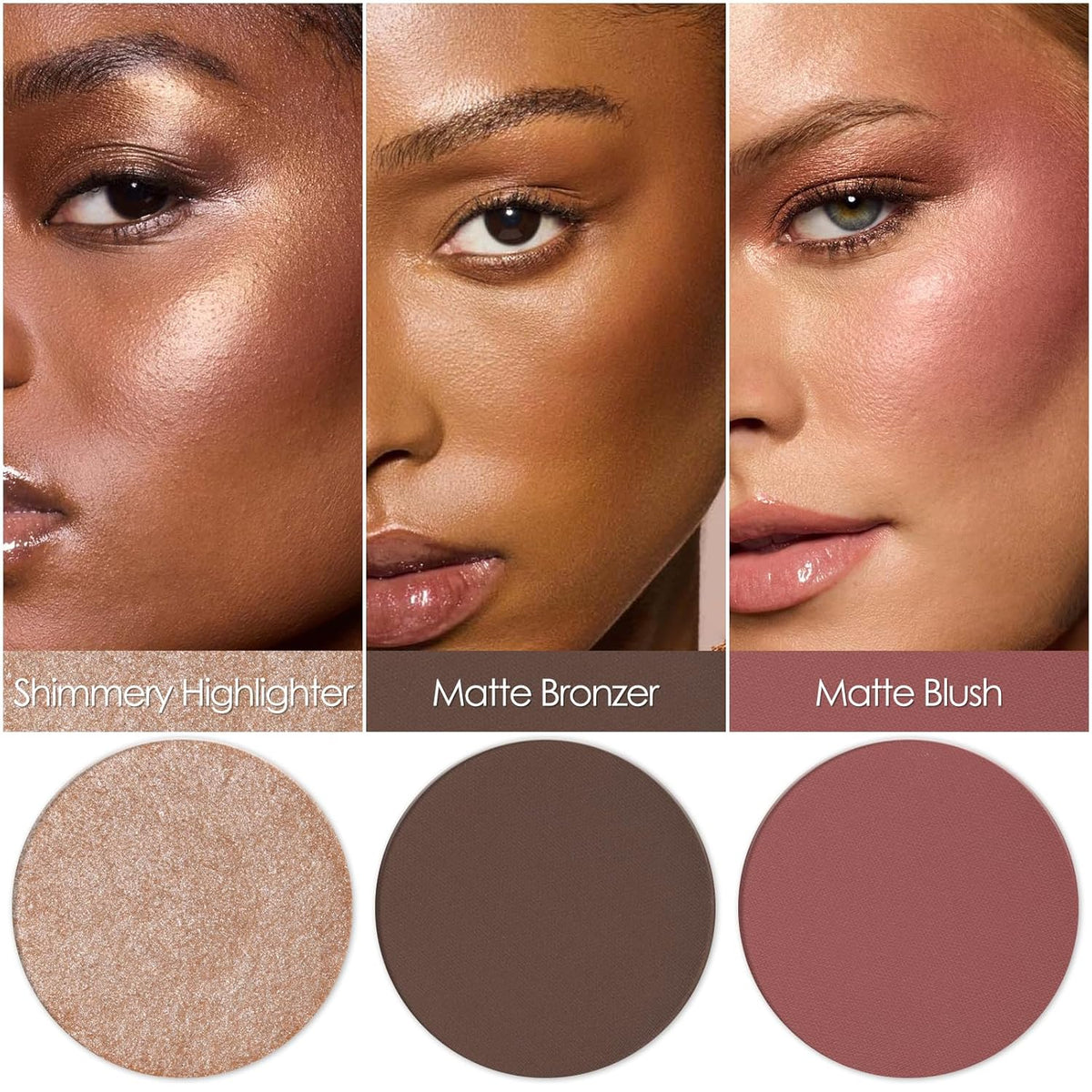 FOCALLURE Blush and Highlighter Palette,3 in 1 Contour Palette,Cruelty-Free Matte Bronzer Powder,Shimmer Illuminator Highlighters for a Glowing Look,#11
