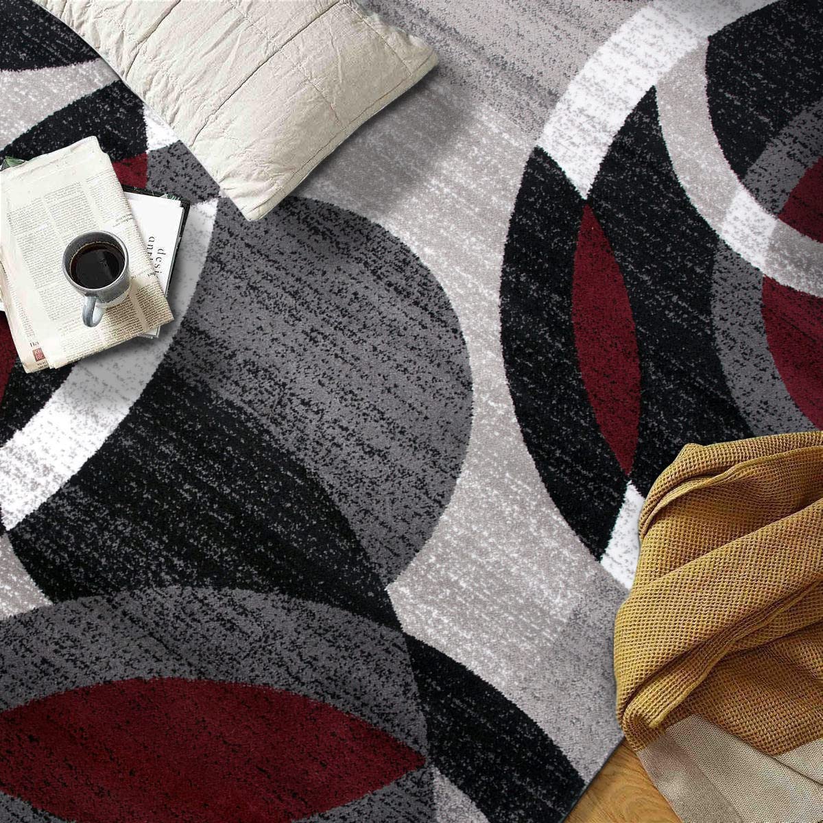 Rugshop Contemporary Abstract Circles Perfect for high Traffic Areas of Your Living Room,Bedroom,Home Office,Kitchen Area Rug 5'3" x 7'3" Red