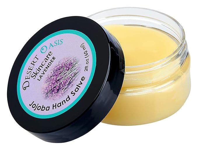 Lavender Hand Salve with over 50% Jojoba Oil plus 2 Organic Lavender Lip Balms with over 70% Jojoba Oil. 100% Natural. By Desert Oasis Skincare (1 fl oz/29 ml)