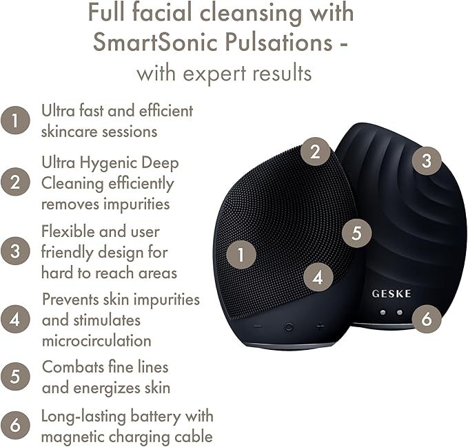 SmartAppGuided Sonic Facial Brush 5 in 1 | Vibrating Electric Cleansing Brush | Soft Silicone | Professional Cleanser | Skin Exfoliator | Face Massager