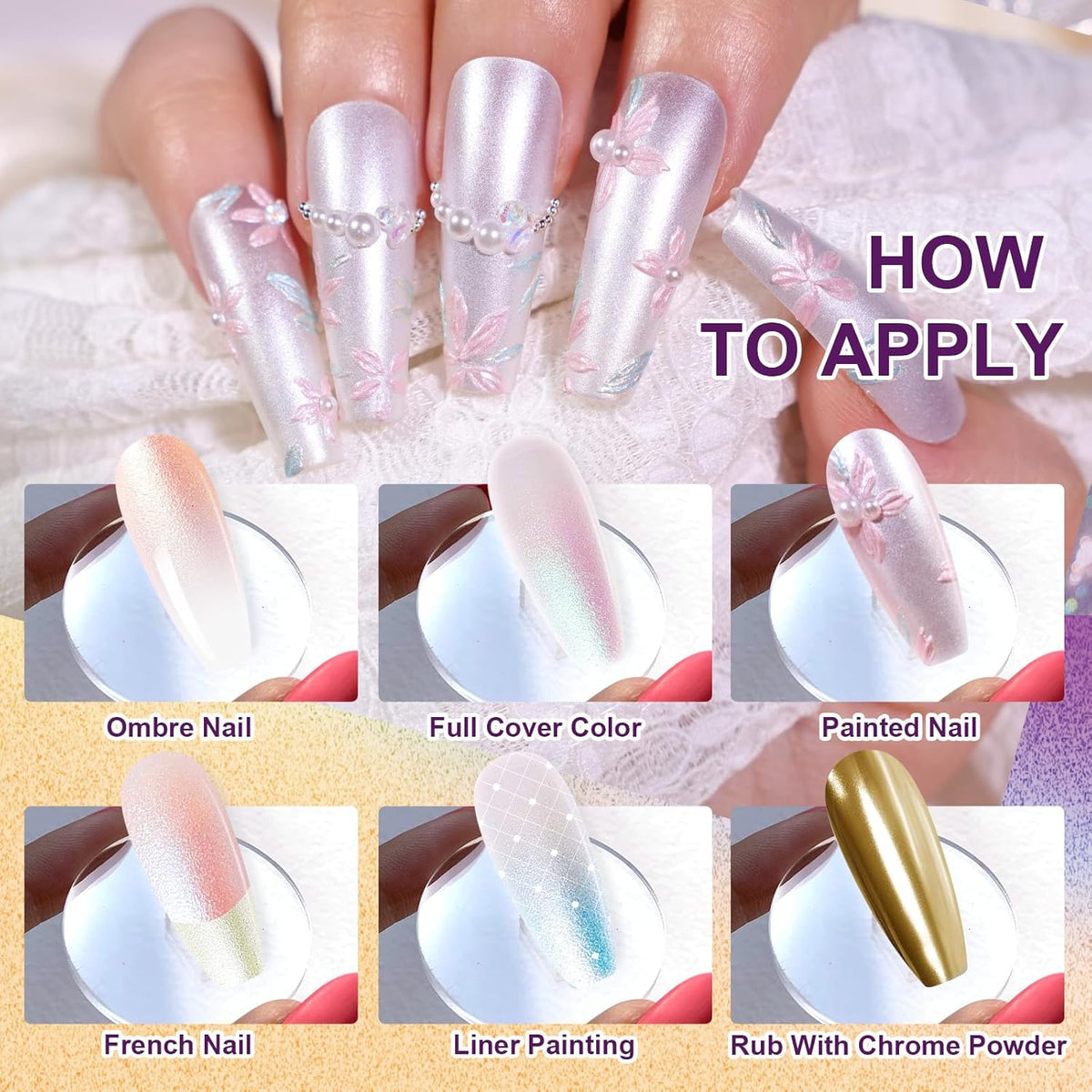 Gradient Painting Gel, 9 Colors Ombre Gel Nail Polish with Pearlescent Silk Satin Pigment Pat Nails Aura Nails French Manicure Soak Off UV Treasure of Pearl