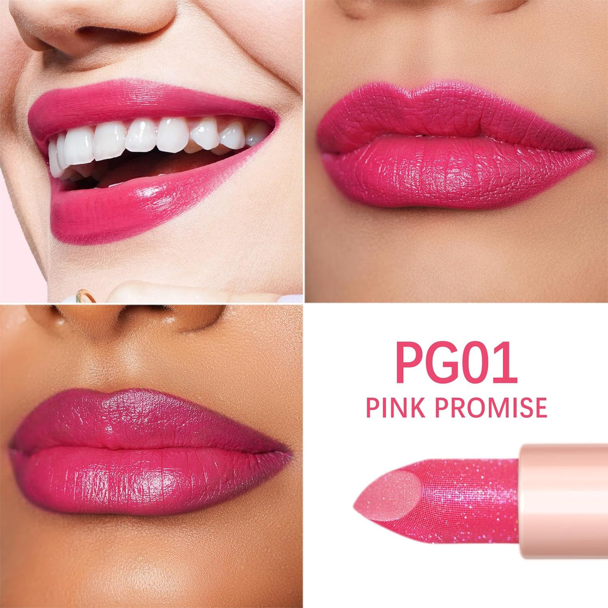 Oulac Hot Pink Lipstick for Women - Moisture-Rich Lip Balm with Shiny Surface, Creamy Lip Color Lightweight Texture, Vegan Beauty Medium Coverage Lip Makeup, PG01 Pink Promise