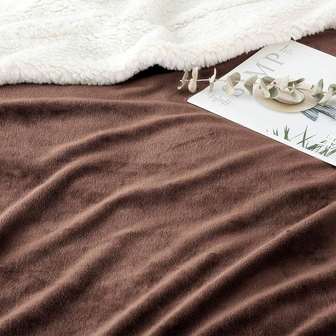IR Imperial Rooms Coffee Sherpa Fleece Throw Blanket Twin Size for Bed - Wholesale Bulk Pack of 12 Sherpa Blankets - Soft Fluffy Throw Blankets for Hotels, Guest Bedroom, 60x80 Inches