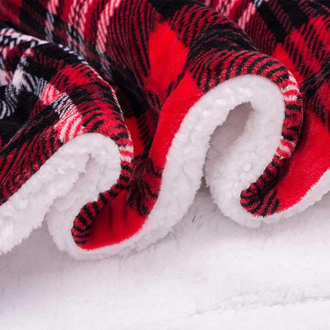 SOCHOW Sherpa Plaid Fleece Throw Blanket, Double-Sided Super Soft Luxurious Bedding Blanket 60 x 80 inches, Red/Grey