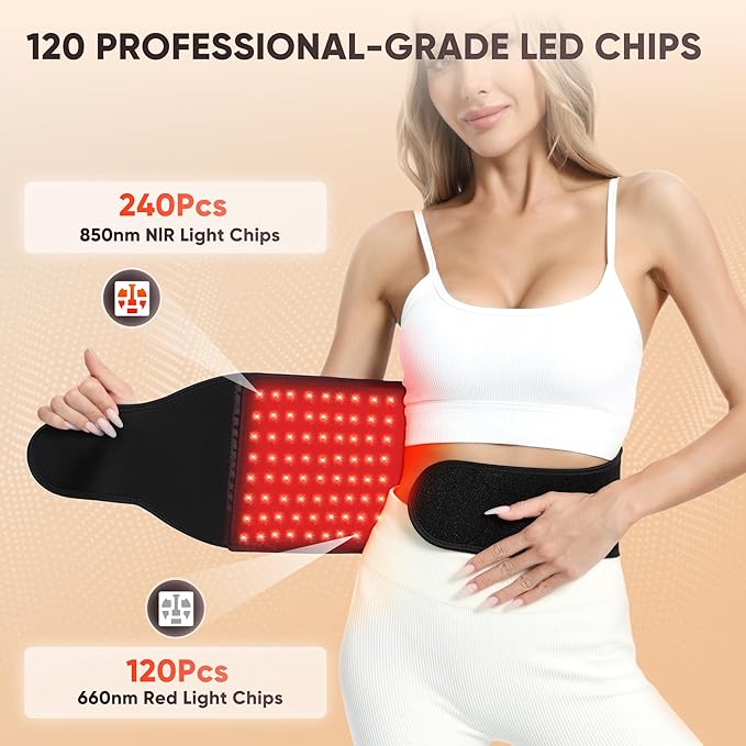 Red Light Therapy for Body: Infrared Light Therapy Belt Heating Massage Pad with Vibration for Back, Waist, Shoulder, and Belly Pain Relief, Portable Relaxation for Home, Men & Women (Deep Black)