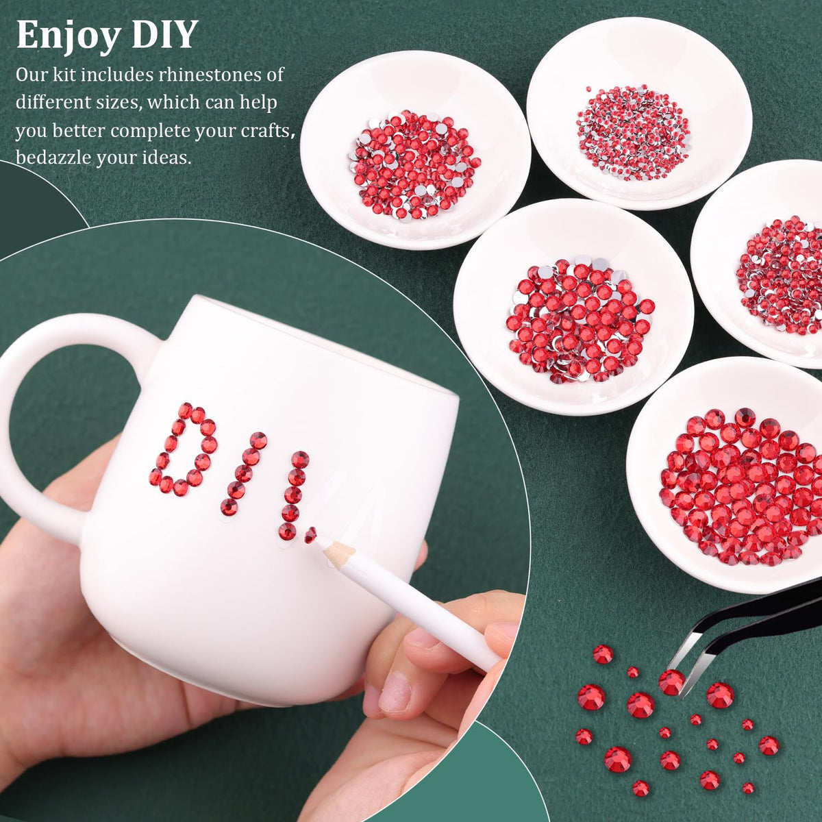 Resin Rhinestones for Crafting with B7000 Jewelry Glue, 1 Box Red Flatback Crystals with 3Pcs 10ml Glue for Bedazzling Crafts DIY Nail Art Makeup，Non Hotfix Gems for Clothing Shoes