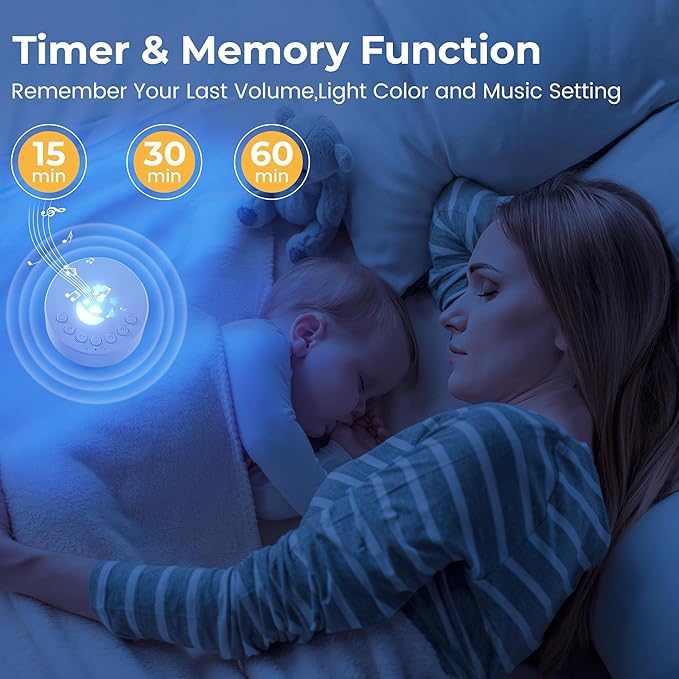 White Noise Machine, Portable Sound Machine for Baby and Adult, 18 Soothing Sounds, Night Light, Powerful Battery Life, Ideal Sleep Aid for Home and Travel, Nursery Essential (White)