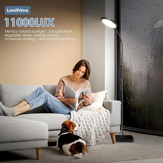 Light Therapy Lamp, 11,000 Lux Sunlight Lamp with Touch&Remote Control, Floor Lamp with 4 Color Temperatures &5 Brightness Levels,Full Spectrum Light with 4 Timers for Reading/Office/Home