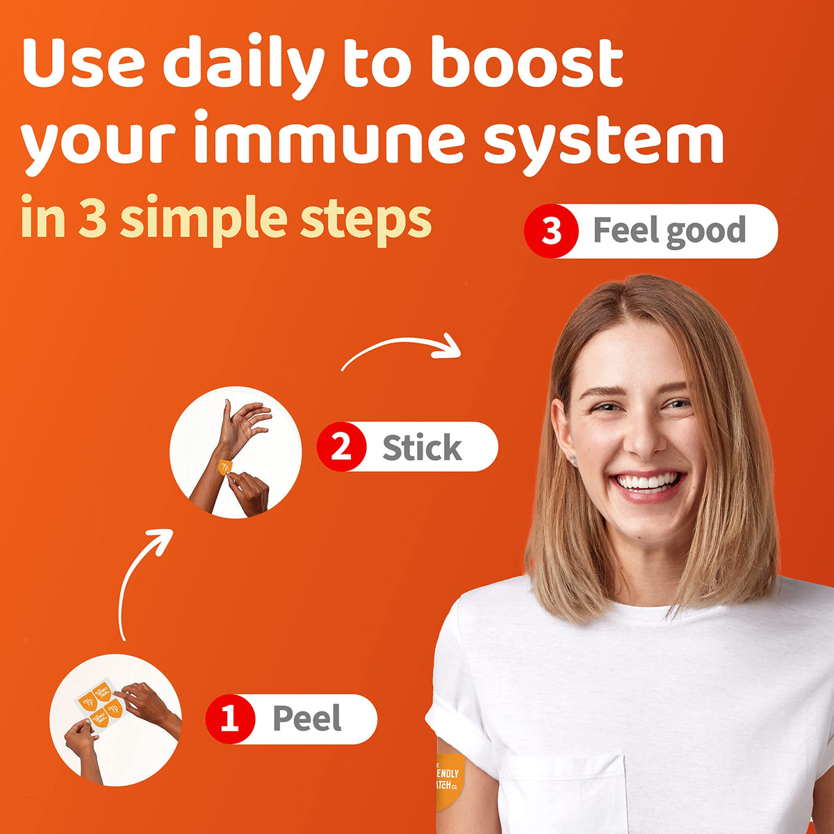 The Friendly Patch Shield Immunity Support Patch | Wearable Immune Boosters for Adults with Vitamin D3, C and Zinc | 28 Immunity Boost Patches