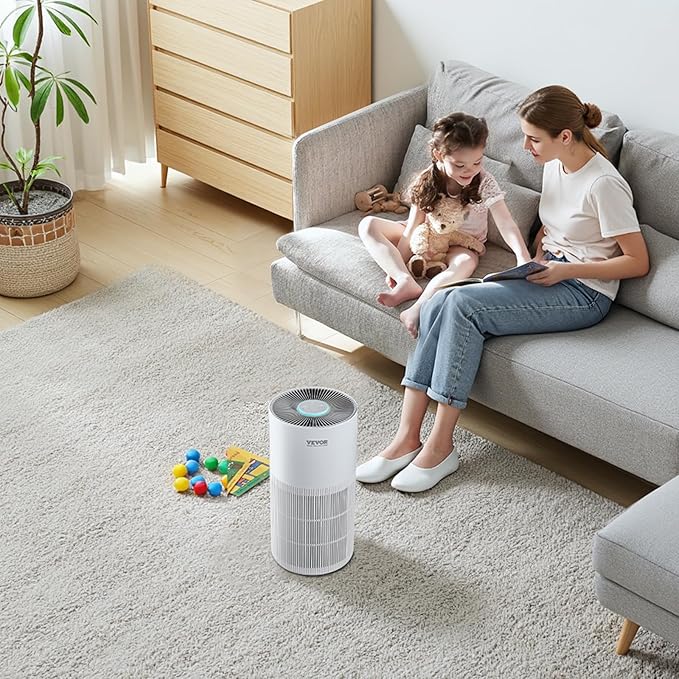VEVOR Air Purifier for Bedroom Home, H11 HEPA Layer, 1100 ft²/h Smart Air Purifier with Speed Control & Child Lock Guard, Efficient Air Cleaner with Convenient Touch Panel & 25 dB Sleep Mode