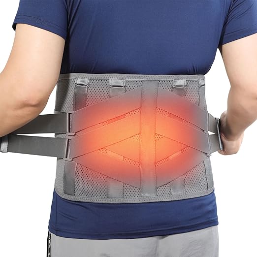 HONGJING Back Support Brace with Heating for Lower Back Pain Relief, Heated Lumbar Compression Belt Built-in 7 Metal Stays 5000mAh Rechargeable Battery, for Herniated Disc & Scoliosis Pain Relief