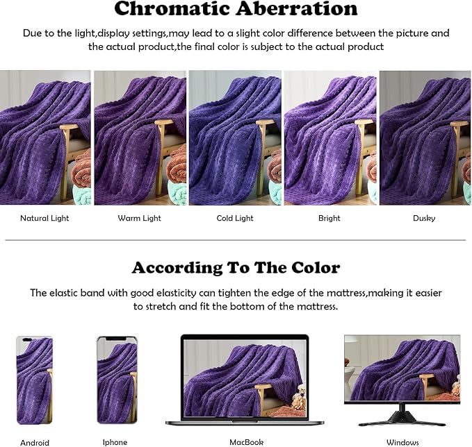 NEWCOSPLAY Super Soft King Blanket Purple Premium Silky Flannel Fleece 3D Waffle Checkered Lightweight Bed Blanket All Season Use (Dark Purple, King(90"x110"))