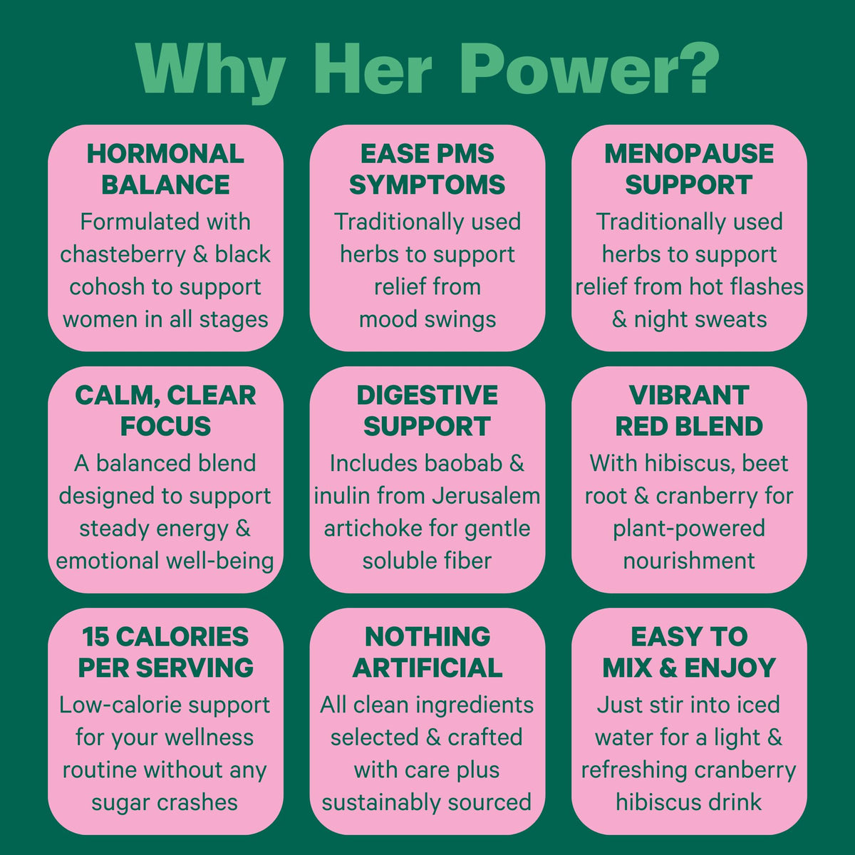 Kuli Kuli Her Power Superfood Drink Mix (4.23oz) - Powerful Blend of Chasteberry, Black Cohosh, Hibiscus & Baobab for Hormonal Balance - Eases Symptoms of PMS & Menopause
