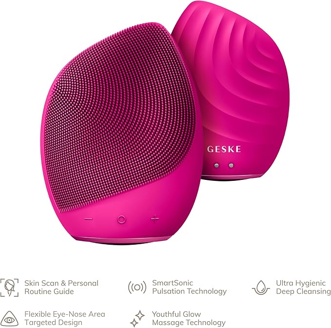 SmartAppGuided™ Sonic Facial Brush 5 in 1 | Vibrating Electric Facial Cleansing Brush | Soft Silicone Brush | Professional Facial Cleanser | Skin Cleanser & Exfoliator | Face Massager